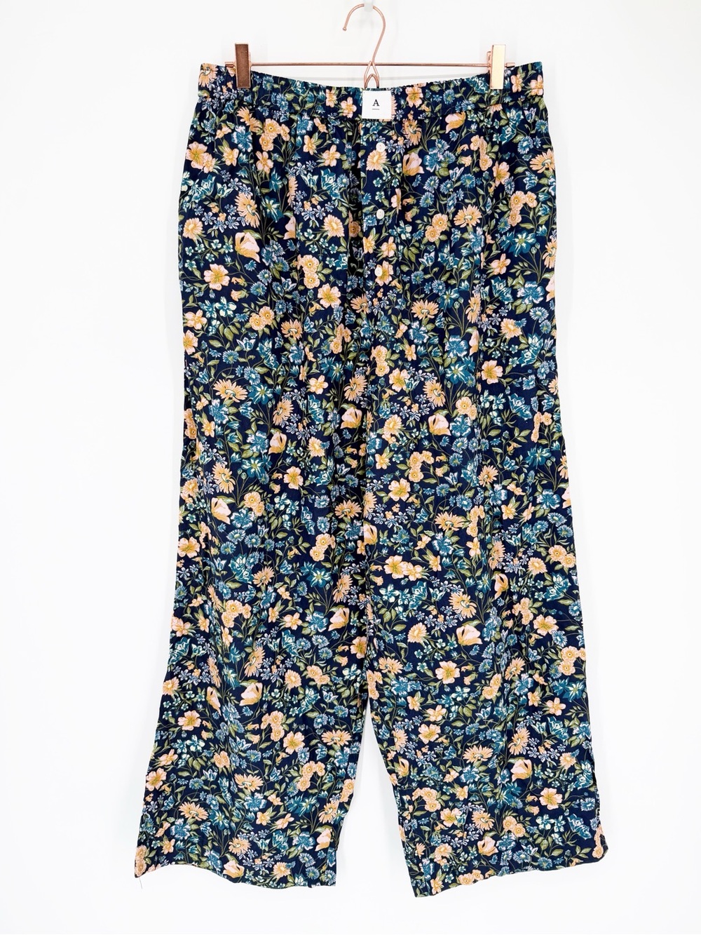 Anthropologie Navy Floral Print 100% Cotton Pajama Pants Sz XL